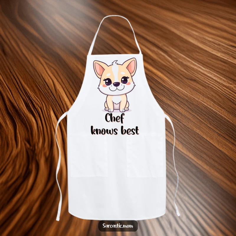 Funny Dog Mom Apron showing a dog mom character with a knowing smirk, perfect for kitchen duties and dog-themed events.
