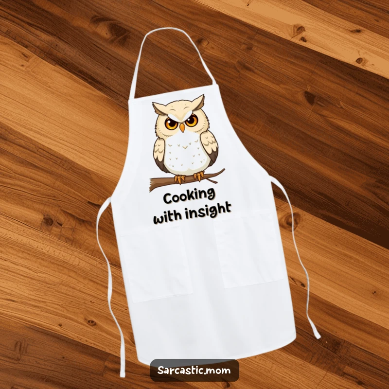 Funny Owl Mom Apron: A wise owl mom gives a pointed stare from her perch, ready to supervise.