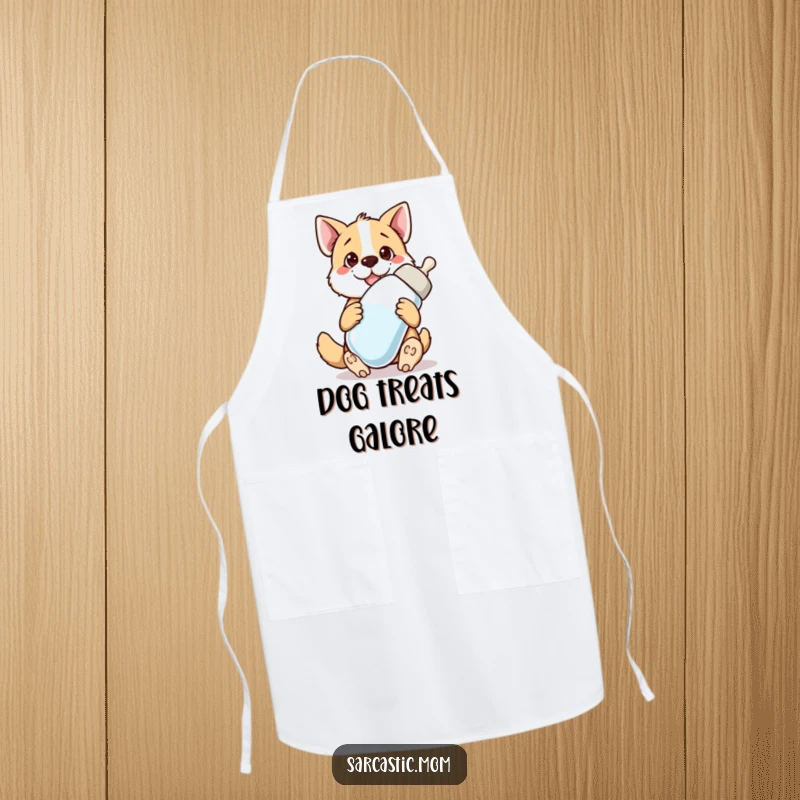 Funny dog mom giant baby bottle apron, for humorous kitchen activities while caring for pets.