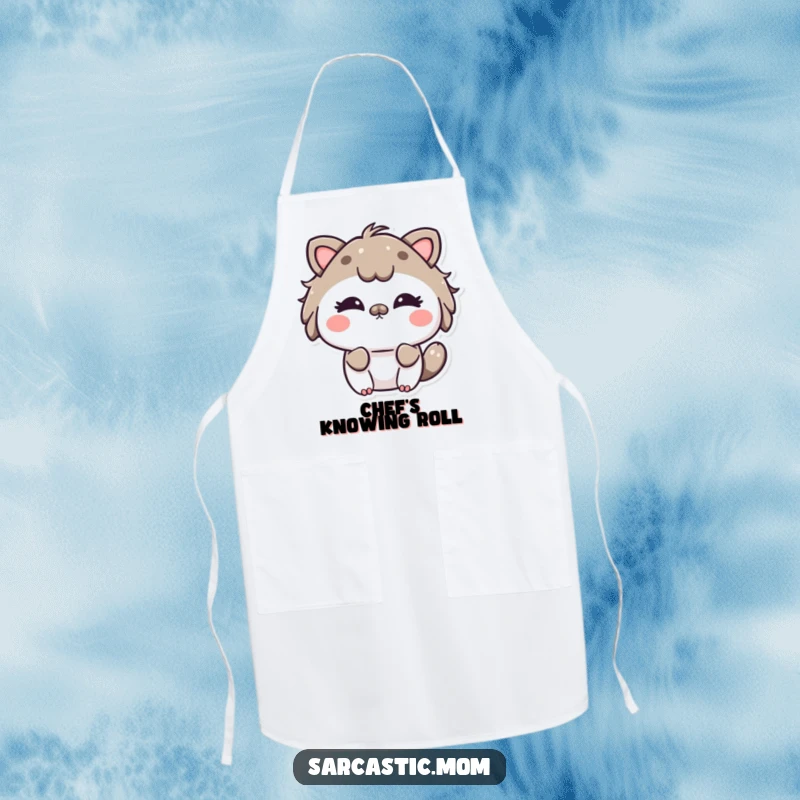 Funny Kawaii Mom Eye Roll Apron: A cute mother animal character rolling her eyes playfully, perfect for the humorous cook.