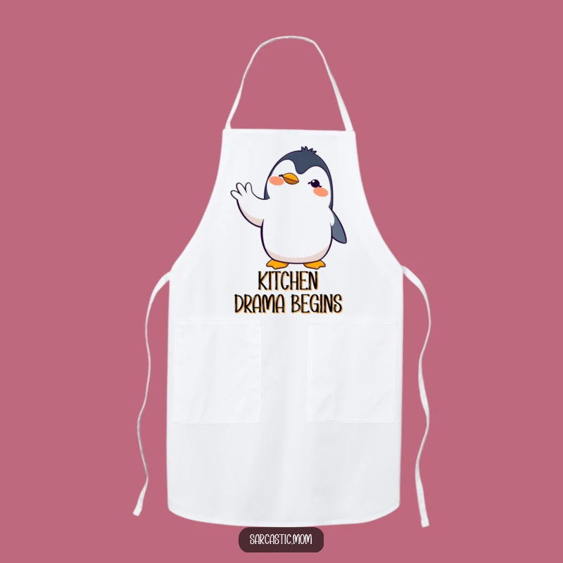 Funny Penguin Mom Apron: Dramatic Hand Gesture Kitchen Gift