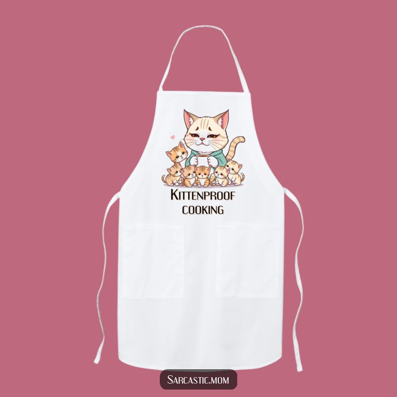 Funny Weary Cat Mom Apron: Cook with Coffee and Kitten Chaos!