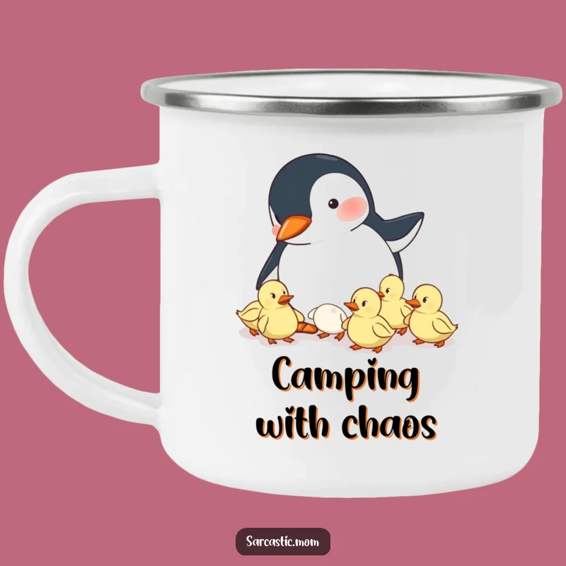 Funny Penguin Mom Camping Mug - Herding Ducklings Outdoor Companion