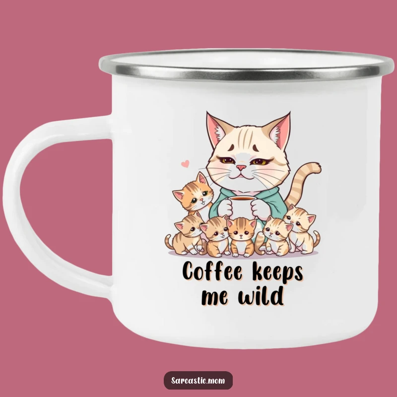 Funny Weary Cat Mom Camping Mug: Coffee and Chaos on the Go