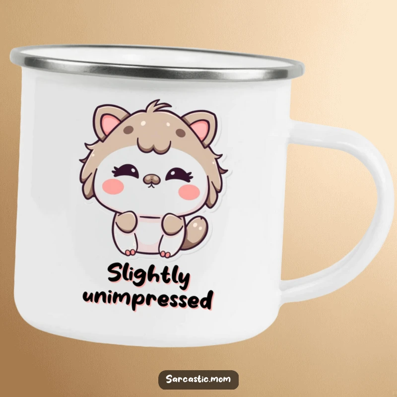 Funny Kawaii Mom Eye Roll Camping Mug: A cute mother animal character playfully rolling her eyes. Durable and humorous.