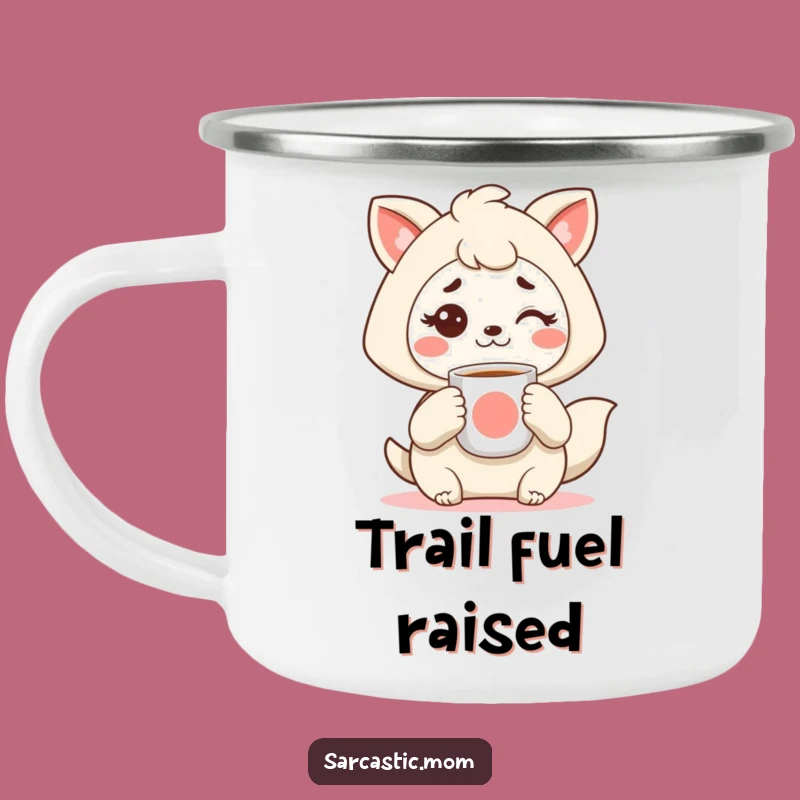 Funny Kawaii Mom Camping Mug: Coffee & Raised Eyebrow - Outdoor Humor Gift