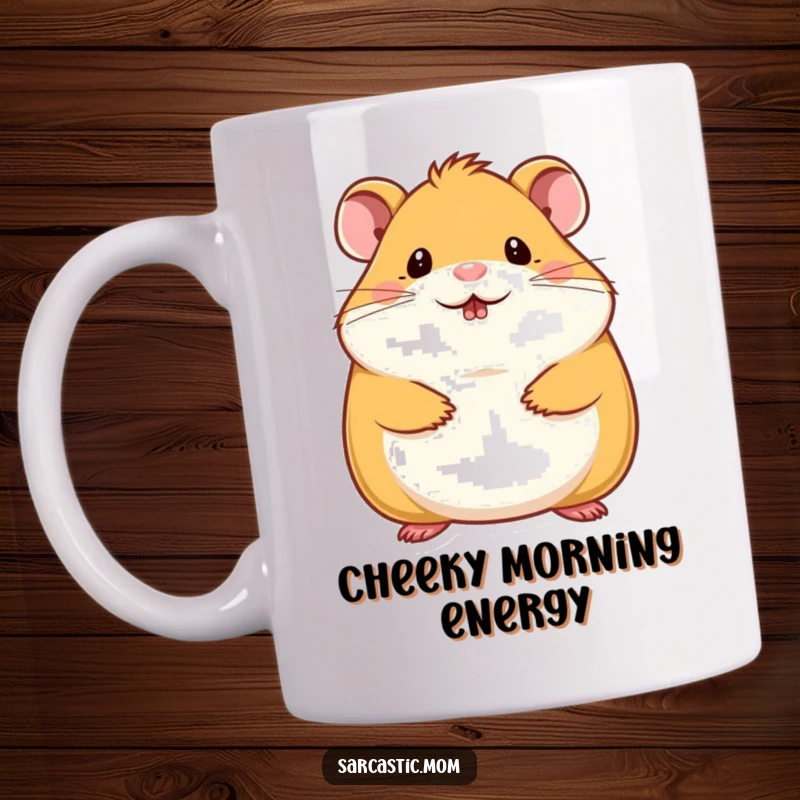 Funny hamster mom mug featuring a cute hamster mother with a tiny, endearing chin wag, perfect for a humorous treat.