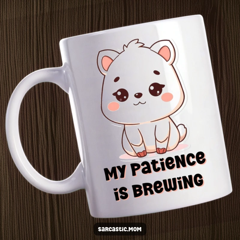 Funny Kawaii mother animal mug, giving a deadpan stare, representing the exhaustion and humor of parenting, a perfect funny gift.