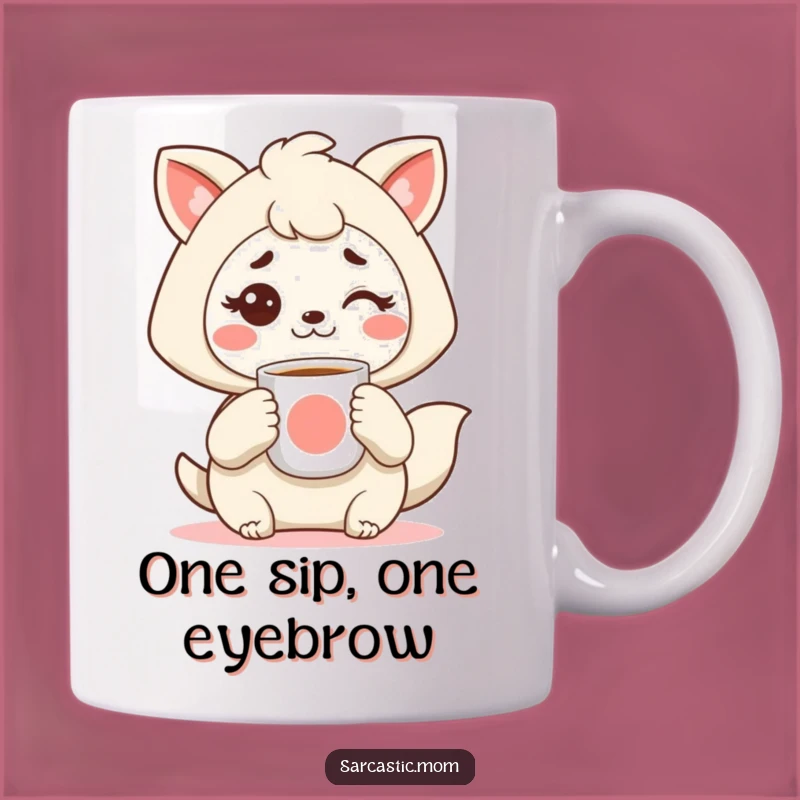 Funny Kawaii Mom Coffee Mug: Raised Eyebrow & Coffee - Perfect Gift