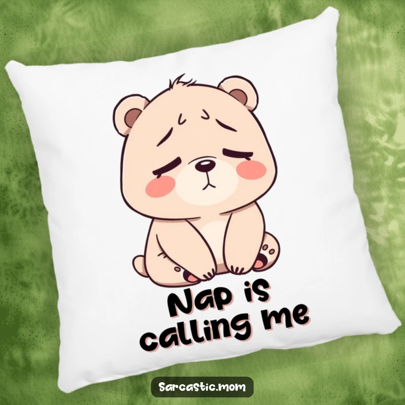 Funny Bear Mom Pillow designed with a slumped, sighing bear mom, offering comfort and relatability.