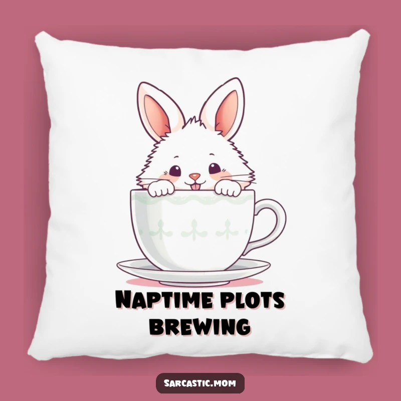 Cozy Funny Bunny Pillow - Mischievous Tea Time, Sweet Gift!