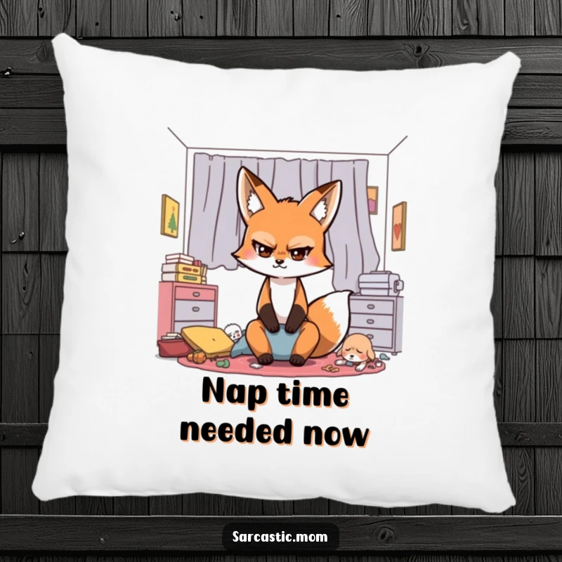 Funny Sarcastic Fox Mom Pillow, a plush depiction of a fox mom's dramatic eye-roll, adding humorous comfort to any space.
