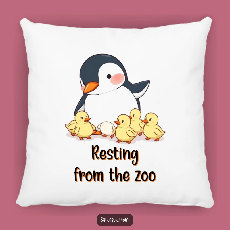 Funny Penguin Mom Pillow - Cozy Herding Ducklings Accent