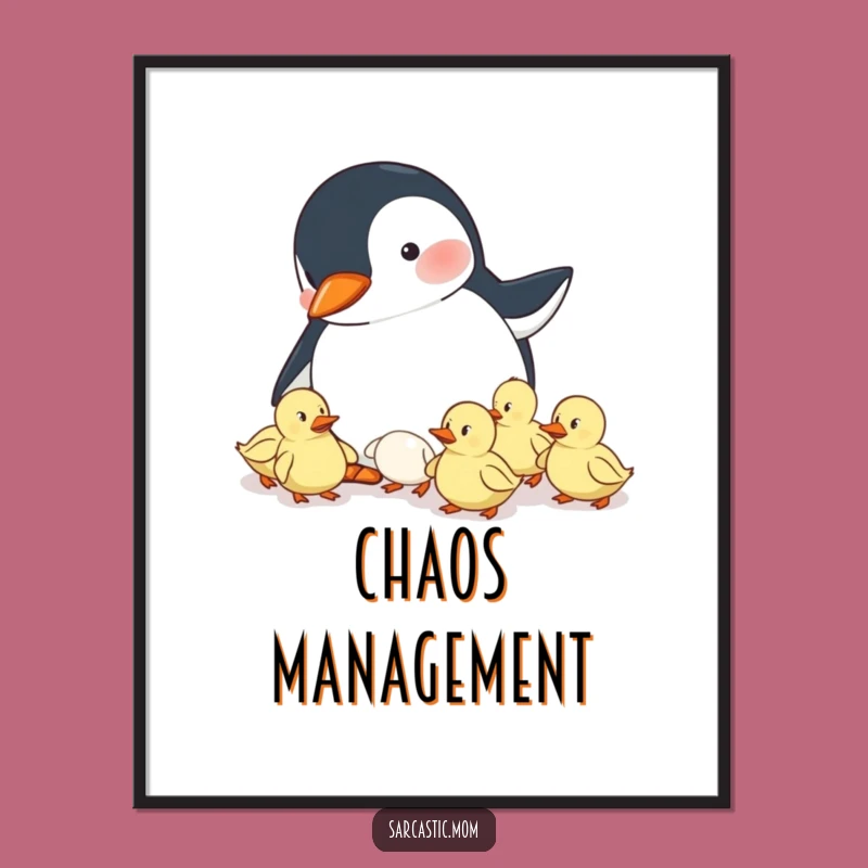 Funny Penguin Mom Digital Art - Herding Ducklings Printable Decor