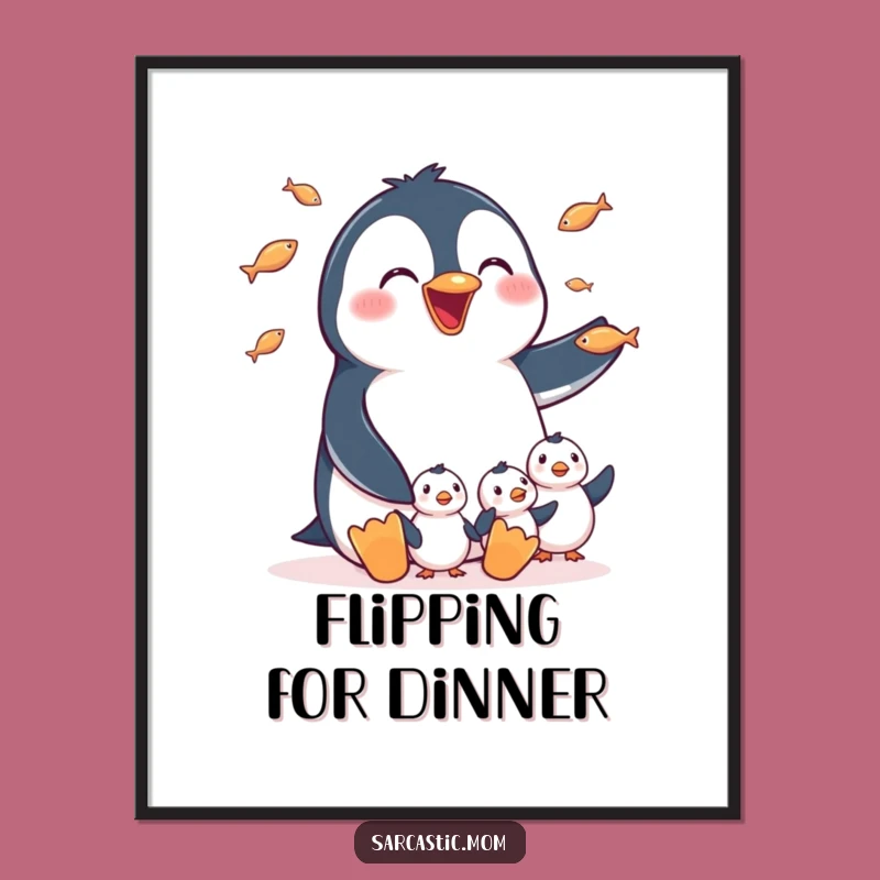 Funny Penguin Mom Digital Art: Instant Heartwarming Juggling Mom Decor