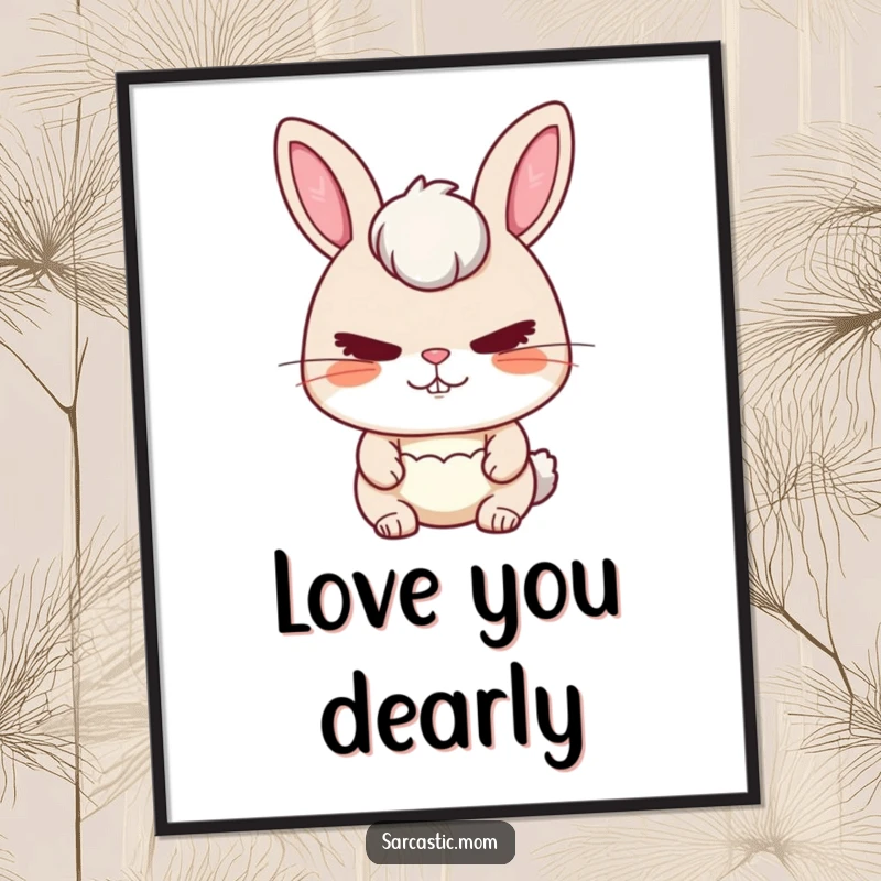 Funny Rabbit Mom Stern Love Digital Art Print showcasing a balanced expression of guidance and affection.