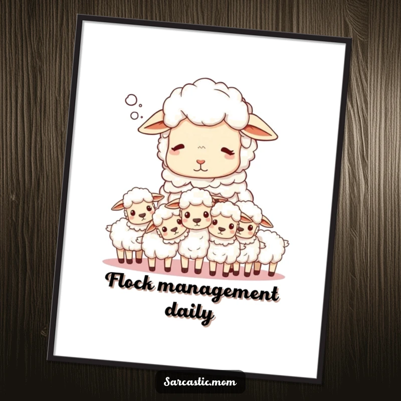 Funny Sheep Mom Digital Art: A mother sheep sighs while counting her flock of unruly, fluffy lambs.