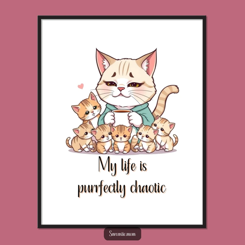 Funny Weary Cat Mom Digital Art: Instant Chaos for Your Walls
