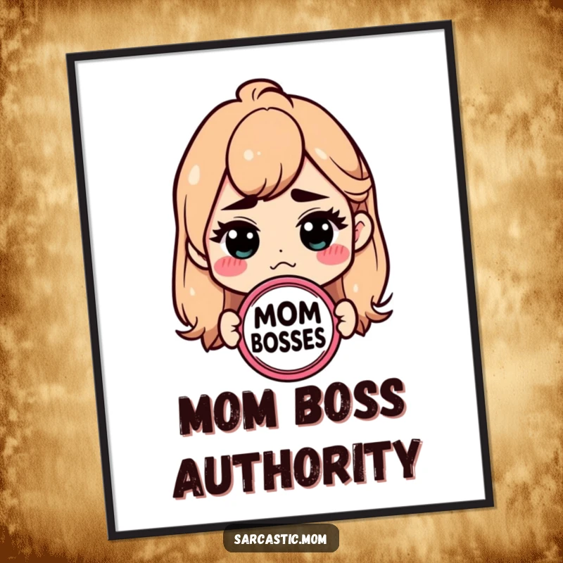 Funny Mom Boss digital art print with a sarcastic badge. Humorous and instant download.