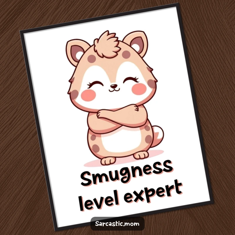 Funny Kawaii mother animal digital art print, with arms crossed and a smirk, perfect for sassy decor, a great funny gift.