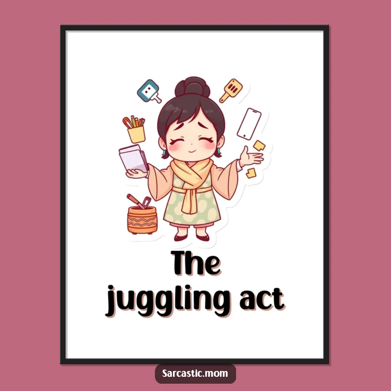 Funny Juggling Mom Digital Art: Humorous Printable Gift for Parenting Spaces