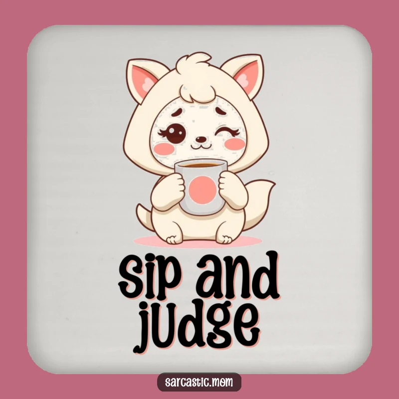 Funny Kawaii Mom Coasters: Coffee & Raised Eyebrow - Protect Surfaces Gift