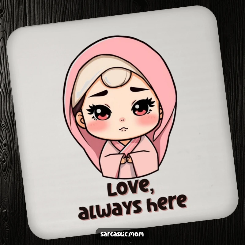 Funny Drink Coaster with a mother figure's stern and loving gaze, protecting furniture with a humorous and affectionate touch.