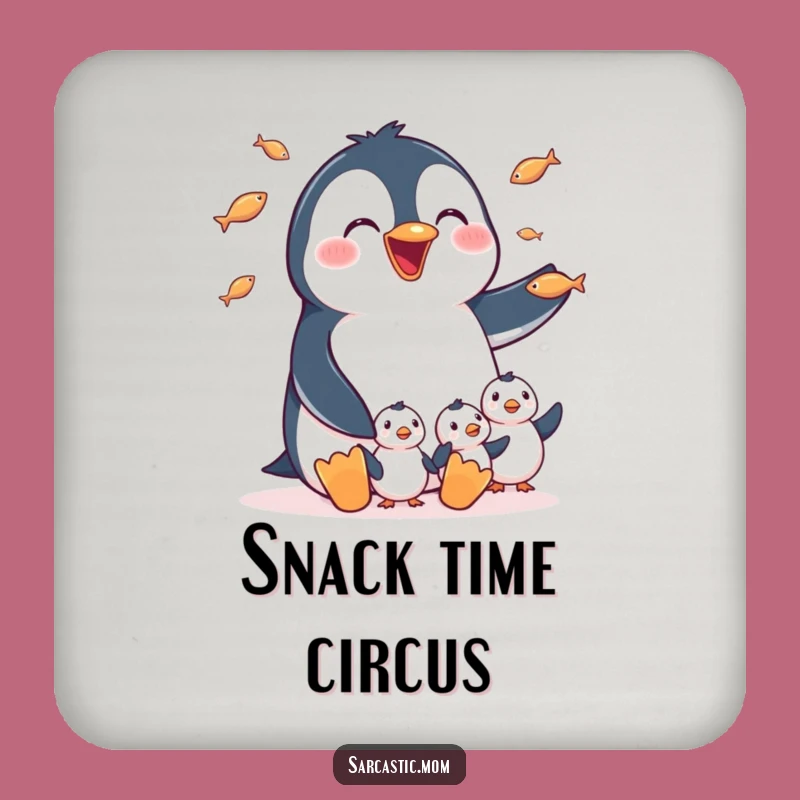 Funny Penguin Mom Drink Coasters: Protect Surfaces with Juggling Mom Art