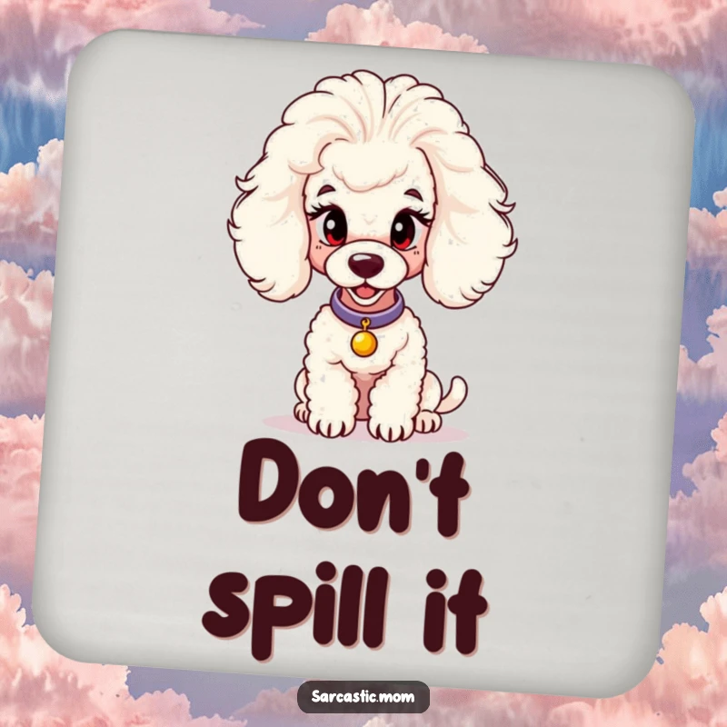 Funny drink coasters showcasing a chic poodle mom, designed to add a humorous and elegant touch to surface protection.