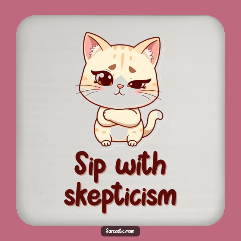 Funny Skeptical Cat Mom Coaster Set: Protect Surfaces with Judgment!