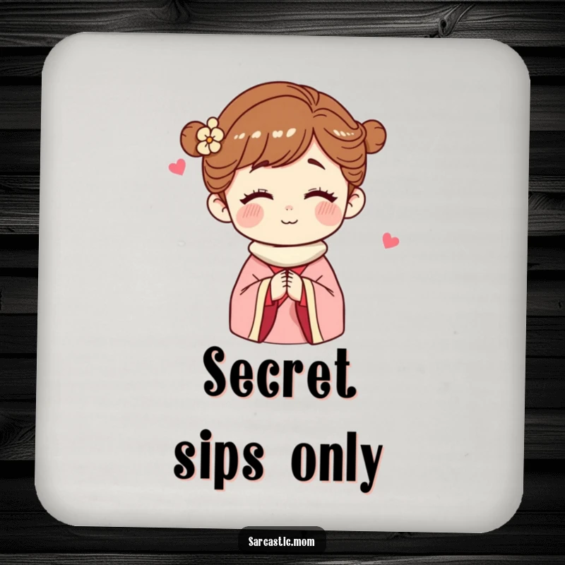Funny Drink Coaster with a winking mother figure, protecting surfaces with a hint of shared secrets and playful wit.