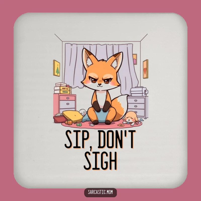 Funny Sarcastic Fox Mom Drink Coaster: Protect Surfaces with Sarcasm