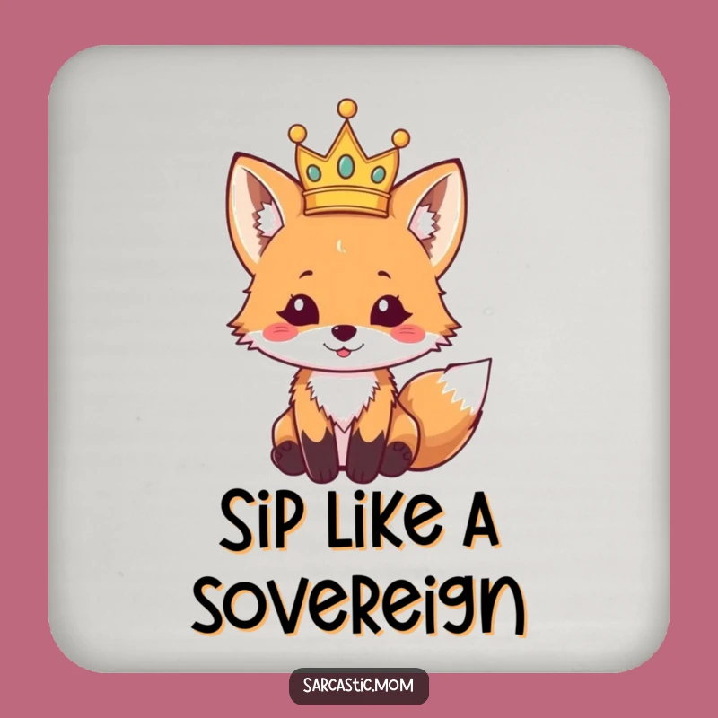 Funny Fox Cub Crown Coaster - Protect Surfaces with Regal Humor
