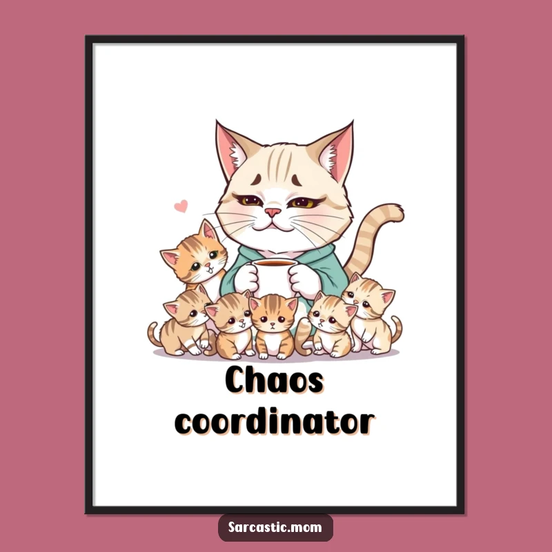 Funny Weary Cat Mom Poster: Embrace the Whimsical Kitten Chaos