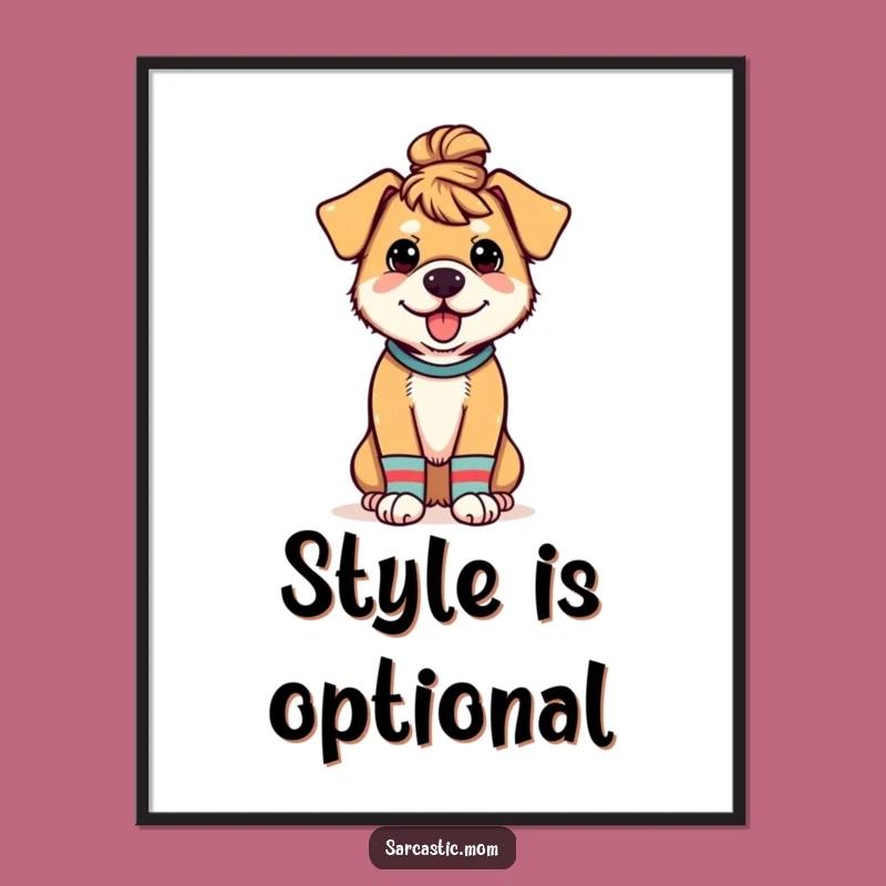 Funny Dog Mom Poster - Messy Bun & Mismatched Socks Wall Art