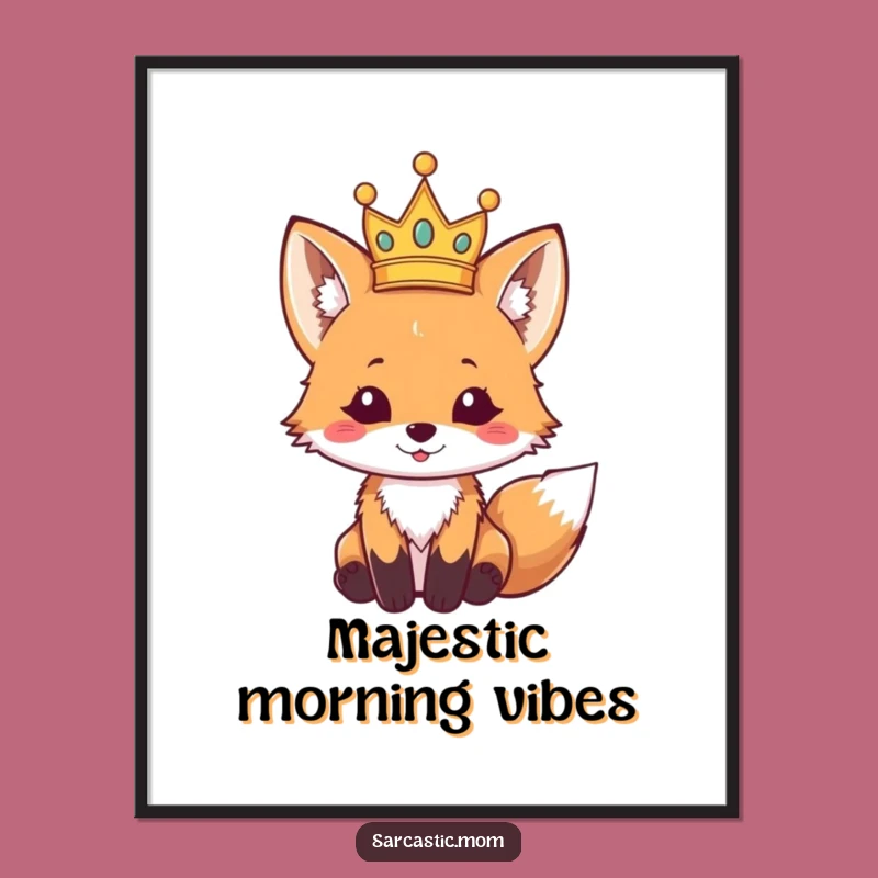 Funny Fox Cub Crown Poster - Regal Art for Whimsical Walls
