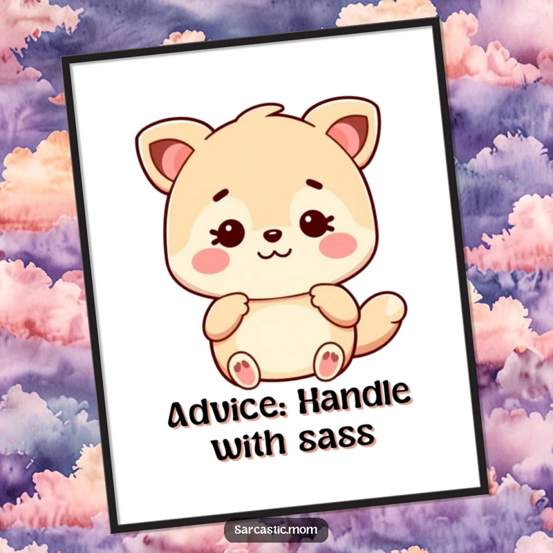 Funny Kawaii Mom animal poster, artfully displaying sarcastic advice with a cute, sassy expression, perfect wall decor.