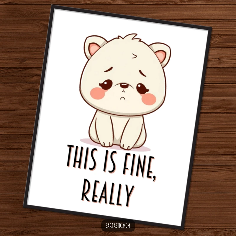 Funny Kawaii Mom animal poster, showcasing a knowing, slightly exhausted smile, embodying the spirit of motherhood.