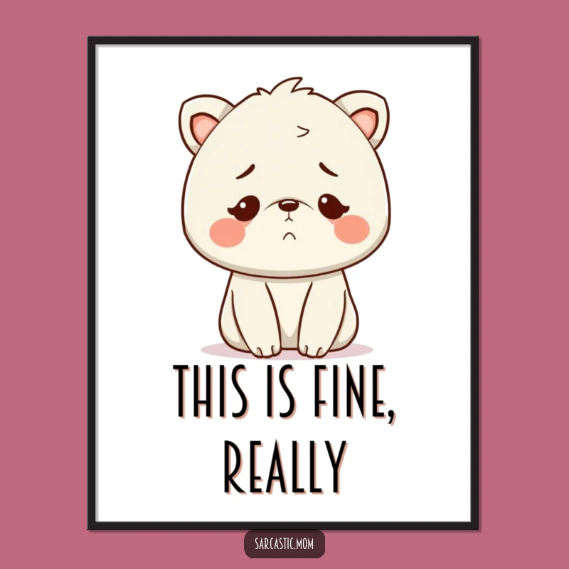 Funny Kawaii Mom Exhausted Smile Poster - Cute & Relatable Art Gift