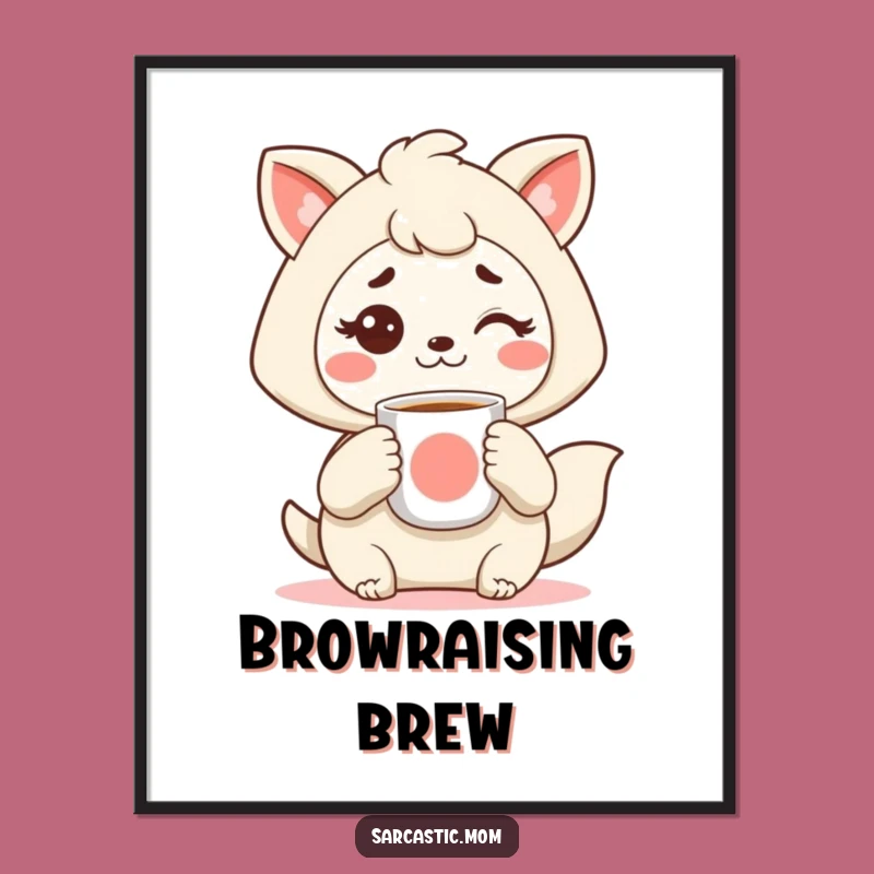 Funny Kawaii Mom Poster: Coffee & Raised Eyebrow Art - Stylish Decor Gift