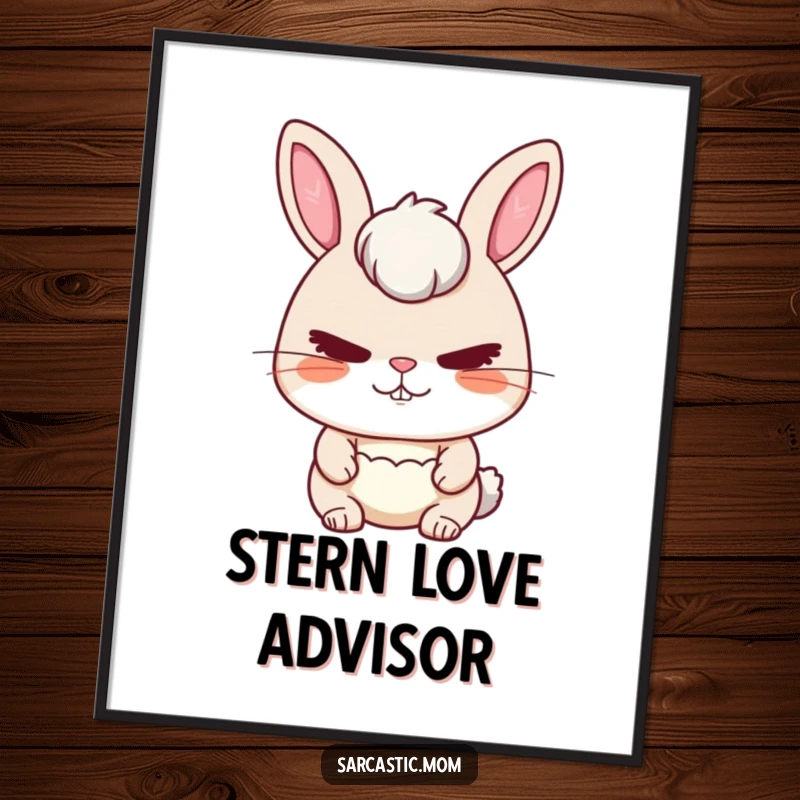 Funny Rabbit Mom Poster depicting a rabbit mom with a stern yet loving expression, conveying guidance and care.