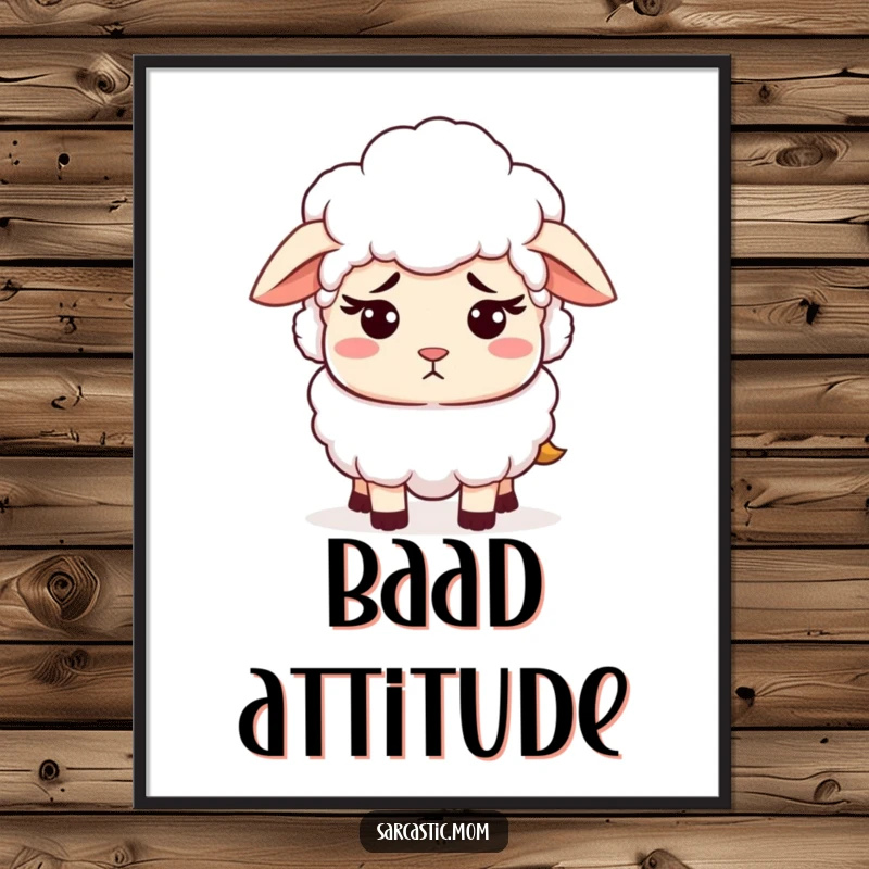 Funny poster art of a sheep mom character with a patient yet clearly exasperated expression. This humorous illustration adds charm to any space.