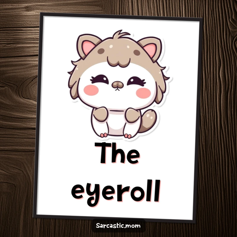 Funny Kawaii Mom Eye Roll Poster: A cute cartoon mother animal conveying playful exasperation with a humorous eye roll.