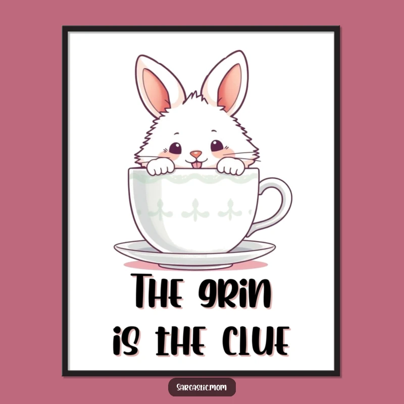 Funny Bunny Tea Poster - Mischievous Peek Art, Whimsical Decor Gift!