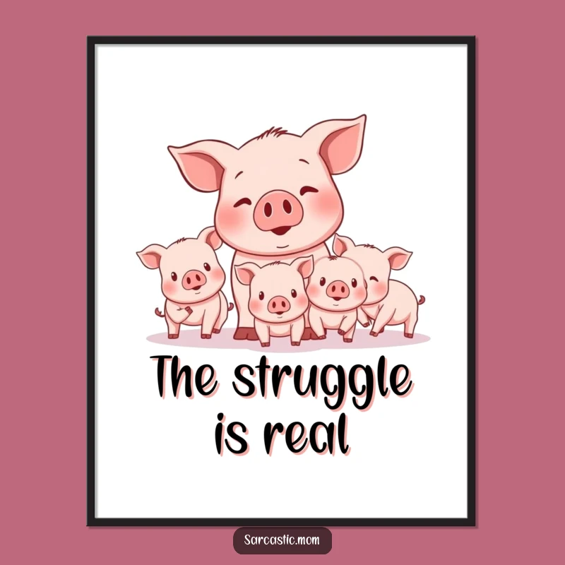 Funny Mother Pig Herding Poster: Hilarious Farm Wall Art for a Comical Gift!
