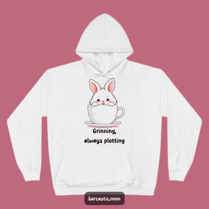 Cozy Funny Bunny Tea Hoodie - Mischievous Comfort, Perfect Warm Gift!
