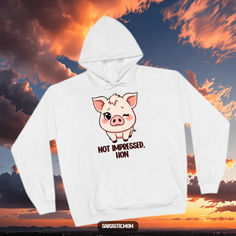 Funny and cozy hoodie featuring a pig mom character with a distinct eye-roll and a slight frown, symbolizing humorous maternal tolerance.