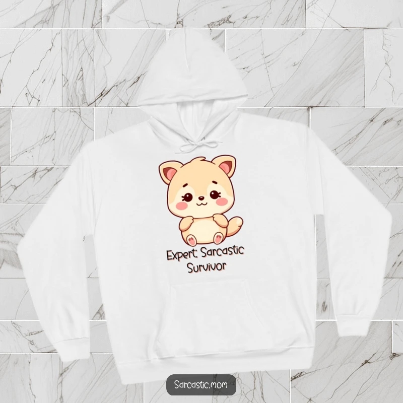 Funny Kawaii Mom animal hoodie, offering witty, sarcastic advice with an adorable, unimpressed look, perfect for chilly days.