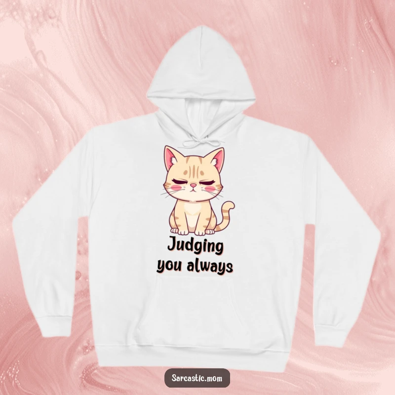 Funny Hoodie: A sarcastic cat mom character rolling her eyes and sighing, offering comfort and humor for cat enthusiasts.