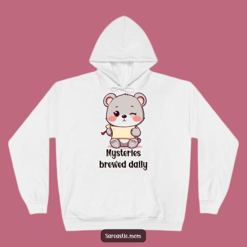 Cozy Funny Bear Cub Hoodie - Winking Scroll Secrets, Perfect Warm Gift!